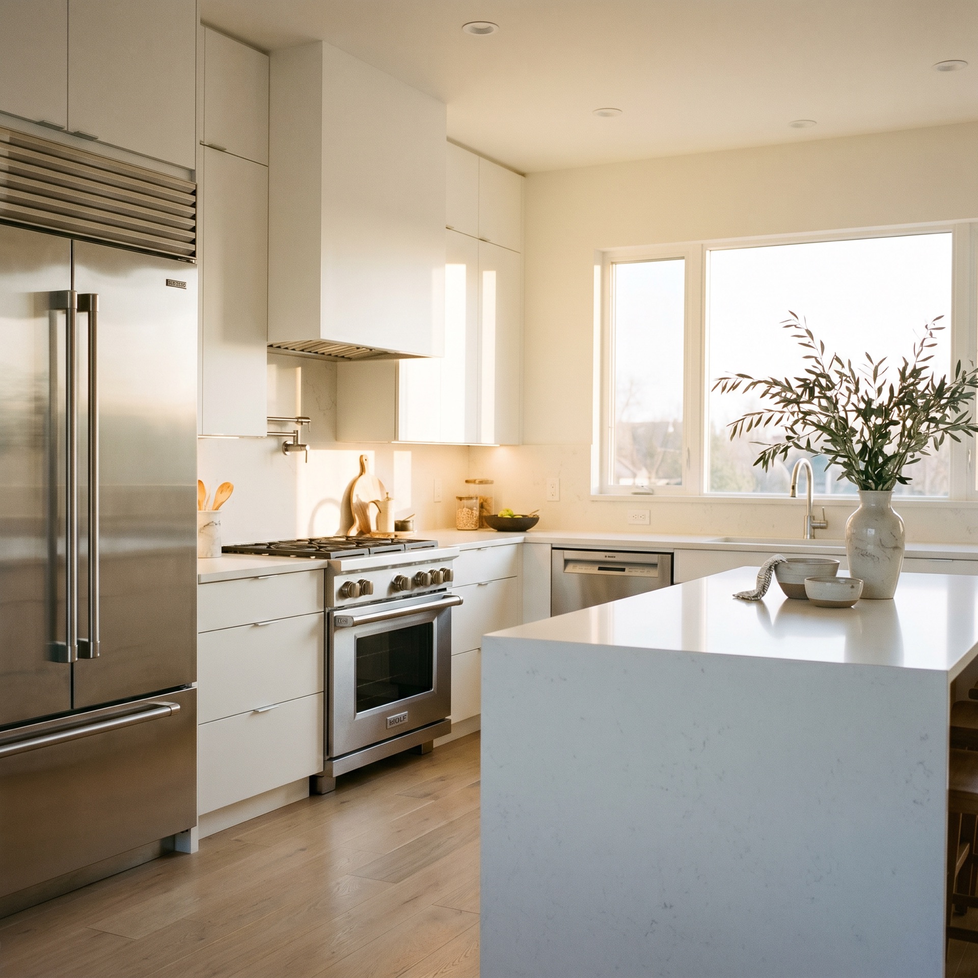 Modern kitchen with gleaming stainless steel appliances